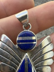 VINTAGE STERLING SILVER & LAPIS LAZULI Angel PENDANT 925 SOUTHWESTERN STYLE