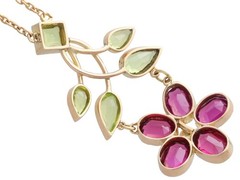 Antique 2.75Ct Garnet 2.35Ct Peridot and Pearl 9k Rose Gold Pendant Circa 1910
