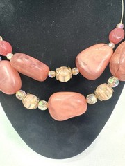 Vintage JC Penny NWT MIXIT Goldtone Pink Multi Necklace Pierced Earrings Set New