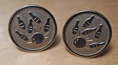 Vtg 1950s-60s Bowling Cufflinks Goldtone Metal/ Bullet-Back Toggle