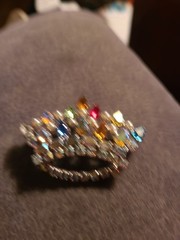 Vintage B David Multi Color Rhinestone Crown Brooch Pin No box
