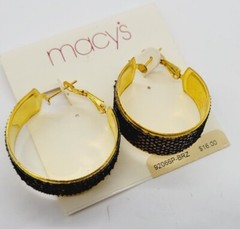 Women’s Hoop Earrings Brown Sequin & Gold tone 1.25 in Chunky