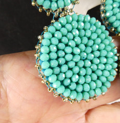 Pretty Turquoise Colored Beaded Dangle Drop Earrings Light Weight Round Long