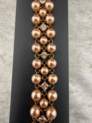 Vintage Ross Simons Bracelet Faux Pearl Rhinestone Pink 925 7.5”