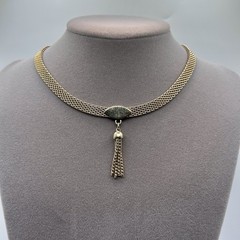 Vintage Signed Judy Lee Necklace Gold Tone Mesh Tassel Dangle Chain 13-16”