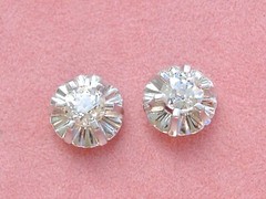 ANTIQUE 1.35ctw MINE DIAMOND PLATINUM BALLERINA SETTING 10 mm STUD EARRINGS 1930