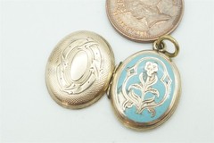 ANTIQUE ENGLISH 9K GOLD BACK & FRONT ENAMEL LOCKET PENDANT c1880