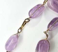 Tumbled lavender amethyst vintage carved yellow gold plated gemstone tennis brac