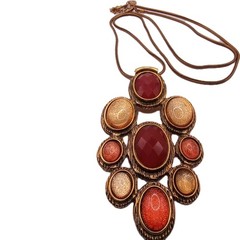Vintage Liz Claiborne Pendant Necklace Red Amber Gold Tone Statement 30 to 32 in