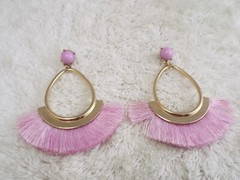 SUGARFIX Goldtone Lavender Fringe Hoop Pierced Earrings (B49)