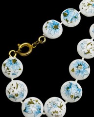Vintage 1960’s Mid Century Blue Aqua & White Plastic Floral Beaded Necklace