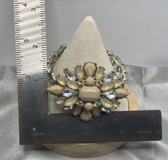 Vintage Rhinestone Cluster Stretch Bracelet Champagne Silver Tone Statement 6.25