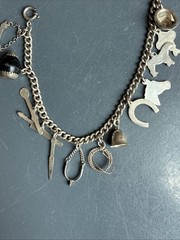 Vintage Silver Toned Western Theme Charm Bracelet 6.5 Inches