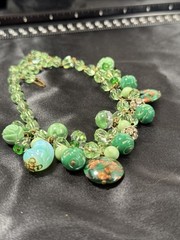 Stunning Vintage Green Bauble Faceted Czech Glass Necklace 16”