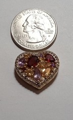 VTG thai FAS Signed 925 Slider Heart Pendant With Multi colored Gemstones