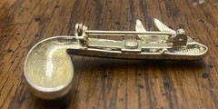 Vintage Silver Tone Music Note Brooch Pin with Rhinestone Accent Sixteenth Note