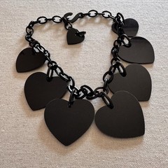 Vintage Marion Godart Large Dangling Black Hearts Statement Necklace 22″