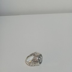 Vintage 925 Sterling Silver Ring Round Cubic Zirconia Baguette Halo Design