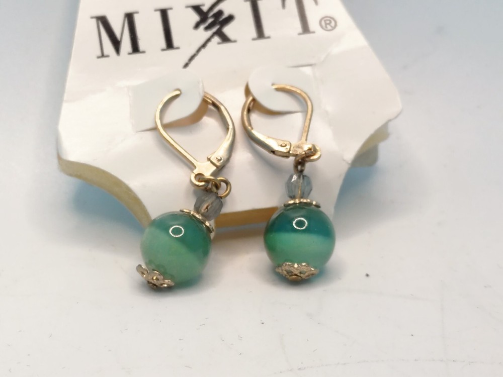 Vintage Green Tigers Eye Dangle Earrings Gold Tone Mix It Jcpenny 1990s