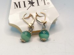 Vintage Green Tigers Eye Dangle Earrings Gold Tone Mix It Jcpenny 1990s