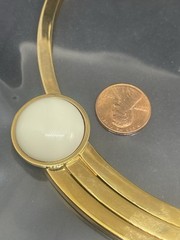 Vintage Mid Century Modern GoldTone White Center Bar Chocker 15” Necklace