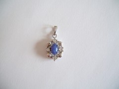 TEKA 925 Sterling Silver Pendant Blue Cabochon Stone Clear 1.0 g 1.9 x 1.0 cm