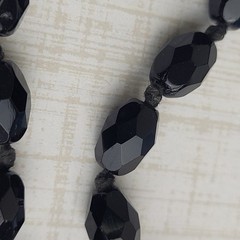 Austria Signed Vintage Black Faceted Glass Necklace 58” Long Opera Length
