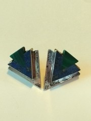 Vintage Sterling Silver Taxaco Mexico Brutalist Malachite Lapis Lazuli Earrings