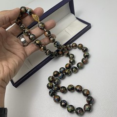 Vtg 12mm Chinese Cloisonne Knotted Bead 26″ Necklace Filigree Clasp