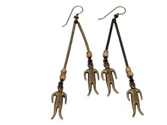 VTG Rare Figural Person Art Deco Artisan Handmade Hook Dangle Pierced Earrings