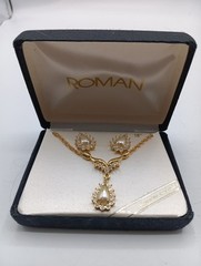 Roman Women’s Cubic Zirconia Gold Tone Necklace Earring Set