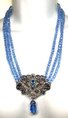 Kathy Levine LaVintage Sky Blue Rhinestone Glass Bead Strand Dangle Necklace
