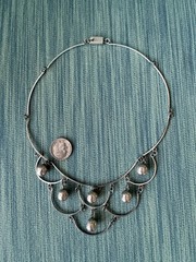 Taxco 925 Sterling Silver Mid Century Tiered & Linked Ball Bead Bib Necklace