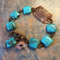Vintage Southwestern Style Faux Copper & Turquoise Bracelet