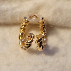 Vintage Unsigned Gold Tone Twisted Wire Retro Hoop Stud .75″ Earrings B