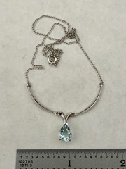 Antique Estate 14k White Gold Pear Aquamarine Necklace 1ct