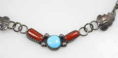 Sterling Silver Turquoise Coral Necklace by Navajo Artist Larry Moses Yazzie LMY