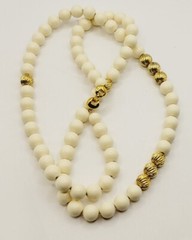 Monet Necklace Cream and Gold tone Long Large beaded Vintage 36 in