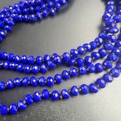Cobalt Blue Faceted Glass Hand Knotted 60 Inch Long Rope Necklace Vintage 1960s