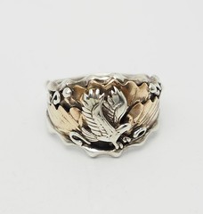 Signed southwestern native Eagle copper sterling silver brass men ring sz 11.75