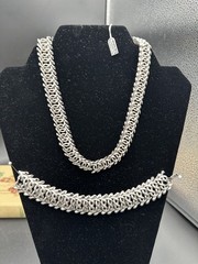 VTG 1950s-1960s CROWN TRIFARI Silver-tone Choker Necklace 2 Piece Set Jewelry