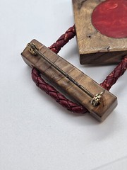 Vintage SCOTTIE Scotty Brooch pin Reverse Intaglio Bakelite Wood Braided Leather