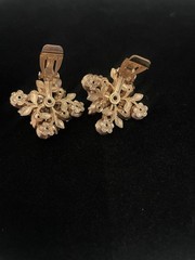 Vintage Gold Tone Root Beer RHINESTONES BROOCH AB & Clear W/CLIP ON EARRINGS
