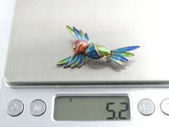 Italian Alioto Adriana Gilt 800 Silver Enameled Hummingbird Pin Brooch 5g 45mm