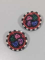 Vintage Boho Glass Seed Beaded Tribal Colorful Round Leather Back Earrings