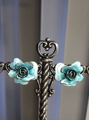 11. Vintage Sterling Silver 925 Blue Enamel ROSE Flower Stud Earrings 21 x 17mm