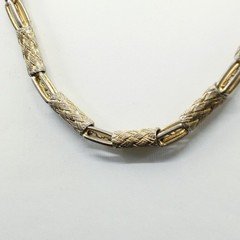 70s Gold Tone Etched Textured Bar and Link Chain Opera Length Necklace
