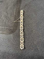 VTG ART DECO Style Rhodium Plated Baguette Rhinestone Link Bracelet 7.5″L BLING!