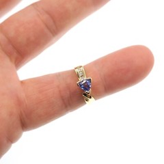 Classic 14k Solid Yellow Gold Natural Trillion Cut Tanzanite & Diamond Ring 5.75