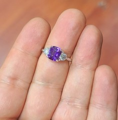 14K White Gold Engagement Ring 2.51CT.Natural Purple Sapphire Cushion GIA Cert